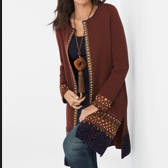 Chico's Sweaters - Chico’s Embellished Trim-Detail Cardigan Size 4